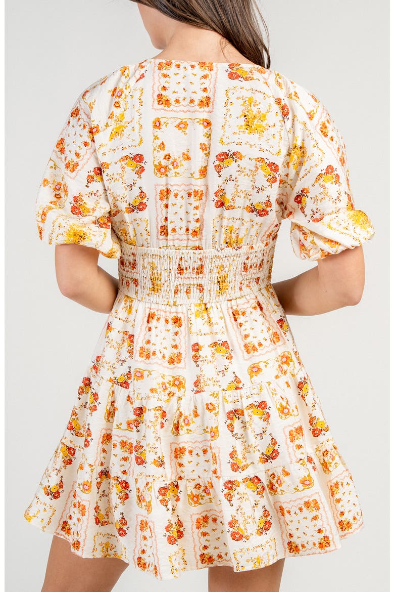 Floral Smocked Waist Minidress, Alternate, color, CREAM