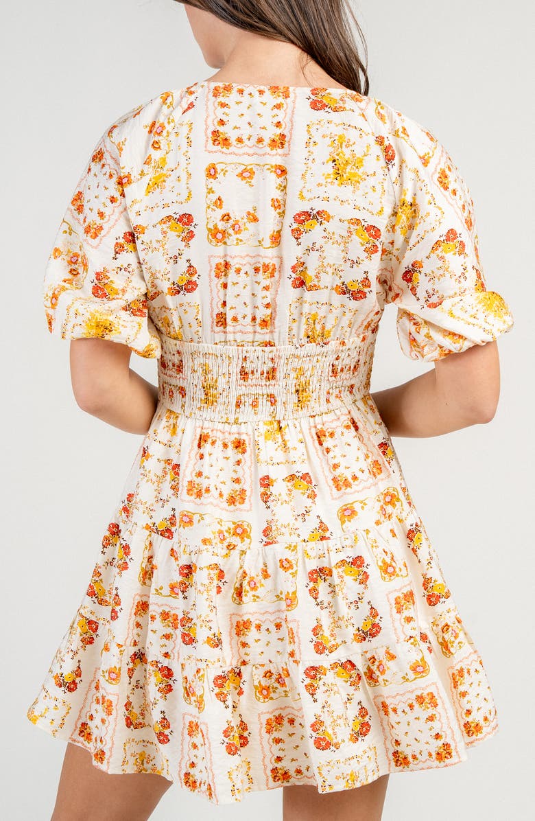 Beivy Floral Smocked Waist Minidress, Alternate, color, Cream