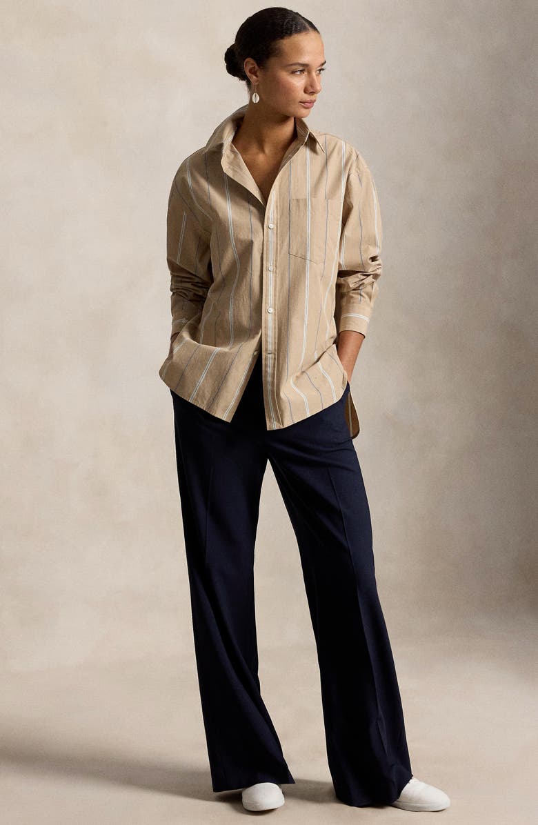 Polo Ralph Lauren Oversize Fit Stripe Cotton Button-Up Shirt, Alternate, color, Tan/ Cream