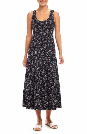 Karen Kane Leaf Print Tiered Midi Tank Dress