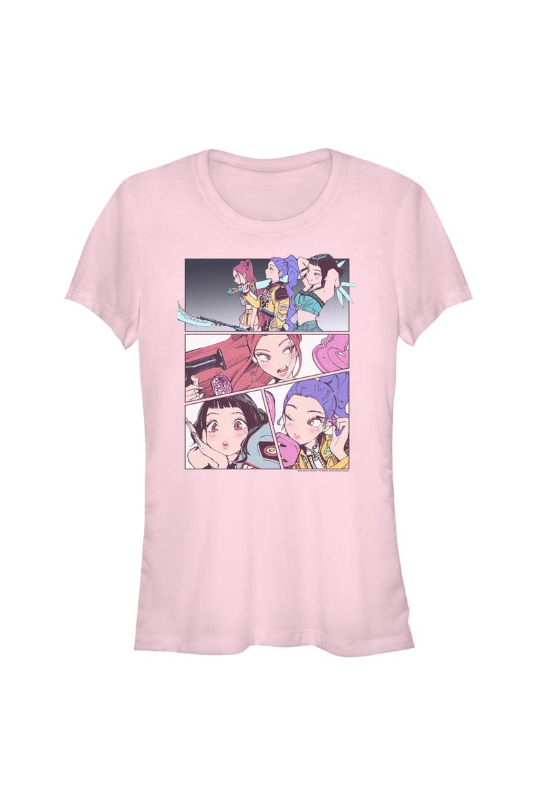 Junior's Huntrix Manhwa Panels Short Sleeve Graphic T-Shirt, Main, color, Light Pink