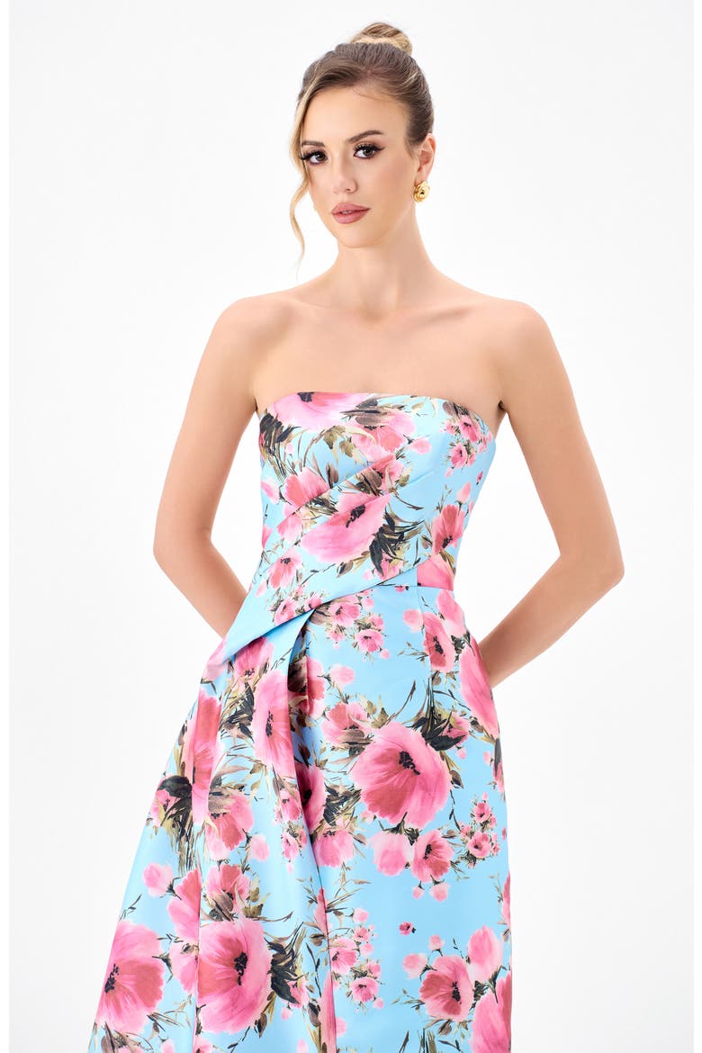 Zia Dramatic Sash Gown, Alternate, color, BLUE/PINK PRINT