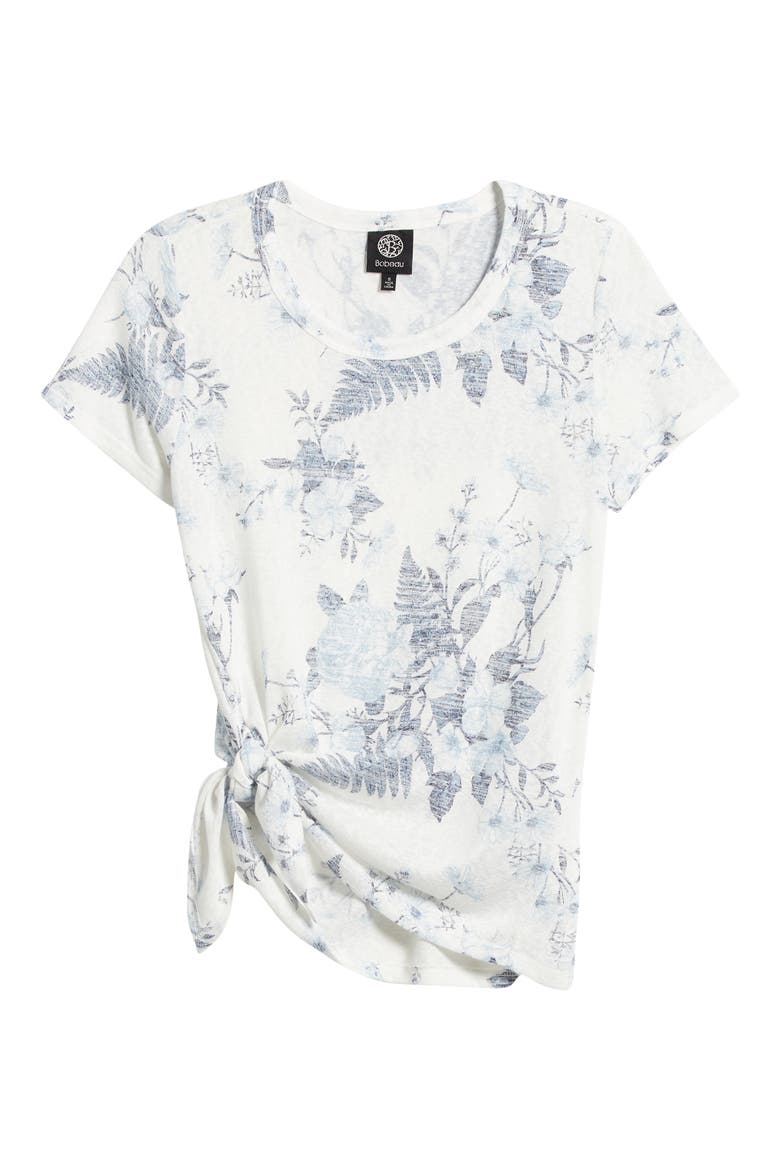Side Tie T-Shirt, Alternate, color, IVORY/ DK DENIM FLORAL