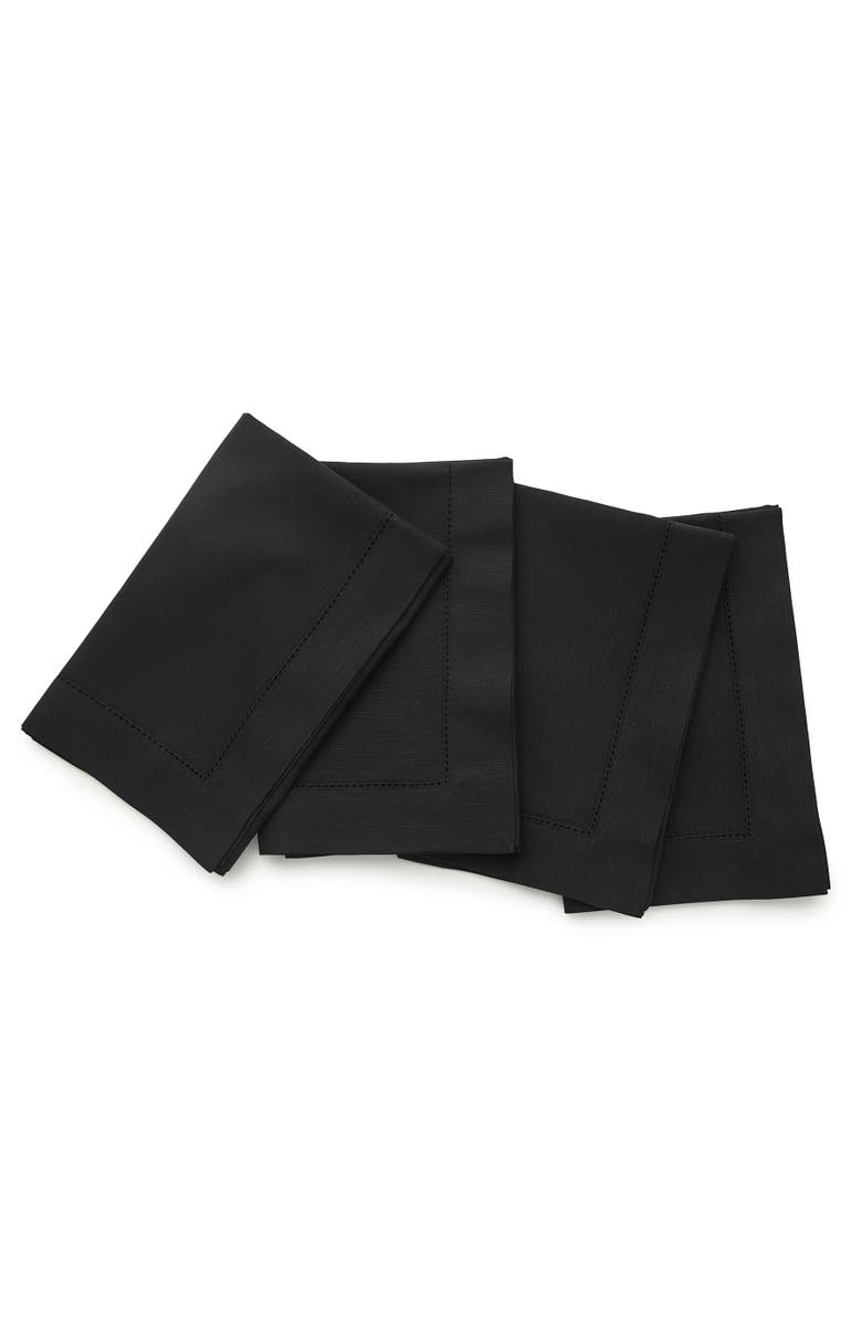 Solino Home Linen Dinner Napkins - Cotton Linen Hemstitch, 20" x 20", Main, color, Black