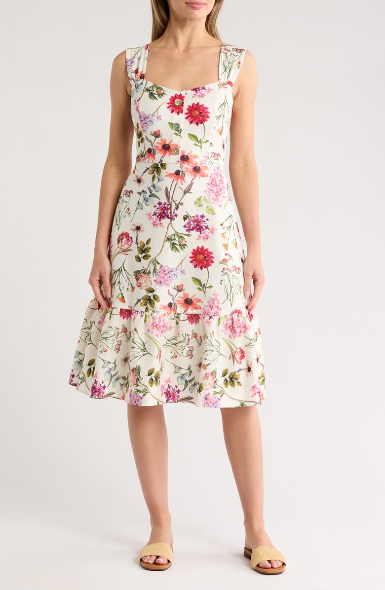 Eliza J Floral Print Midi Dress, Main, color, 