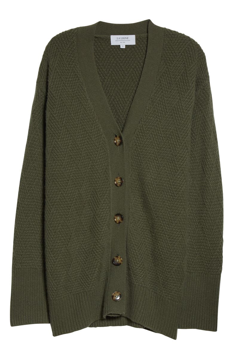 La Ligne Basket Stitch Cashmere Cardigan, Alternate, color, Hunter