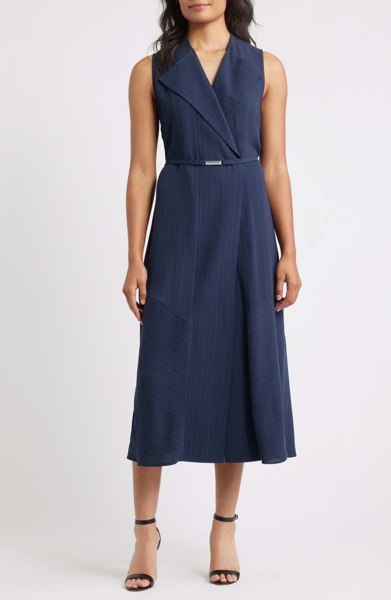 BOSS Dimosa Directional Stripe Sleeveless Midi Dress, Main, color, Sky Captain Pinstripe