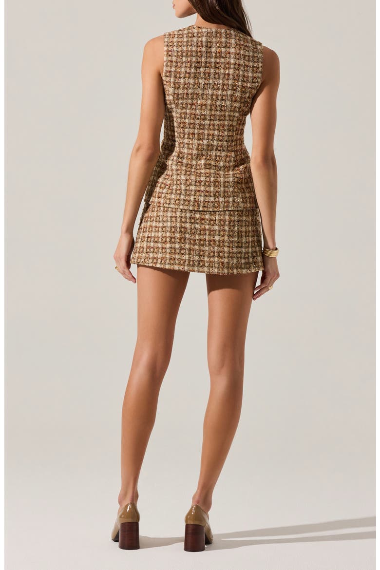 Dilone Sleeveless Plaid Tweed Layered Minidress, Alternate, color, BROWN MULTI