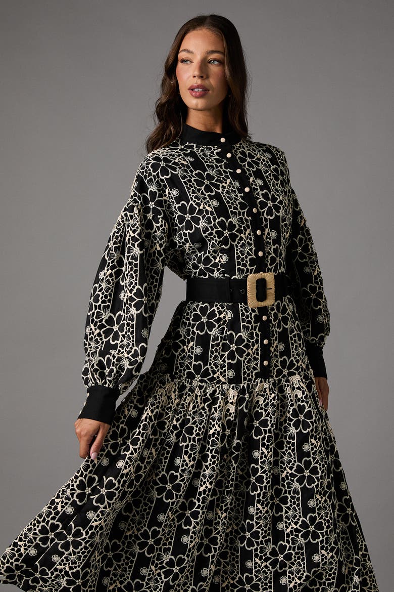 Long Sleeve Belted Shirt Dress, Alternate, color, Black