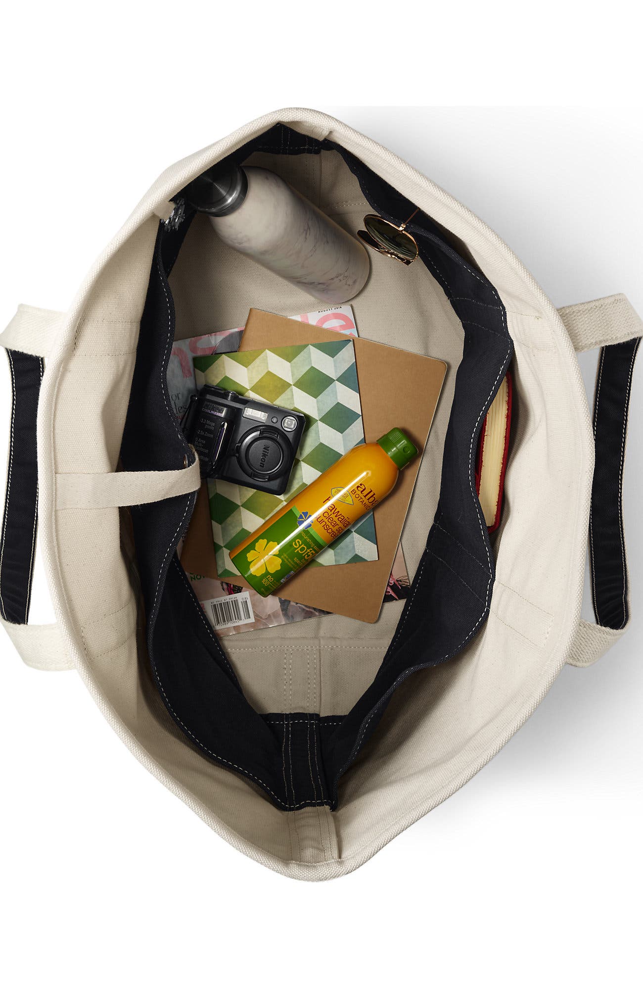 Lands' End Open Top Long Handle Canvas Tote Bag, Alternate, color, Natural/Black