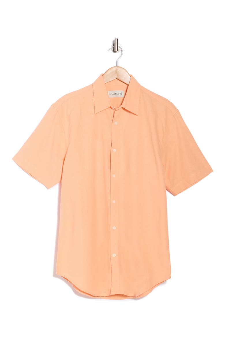 Aarav Short Sleeve Button-Up Shirt, Alternate, color, PEACH