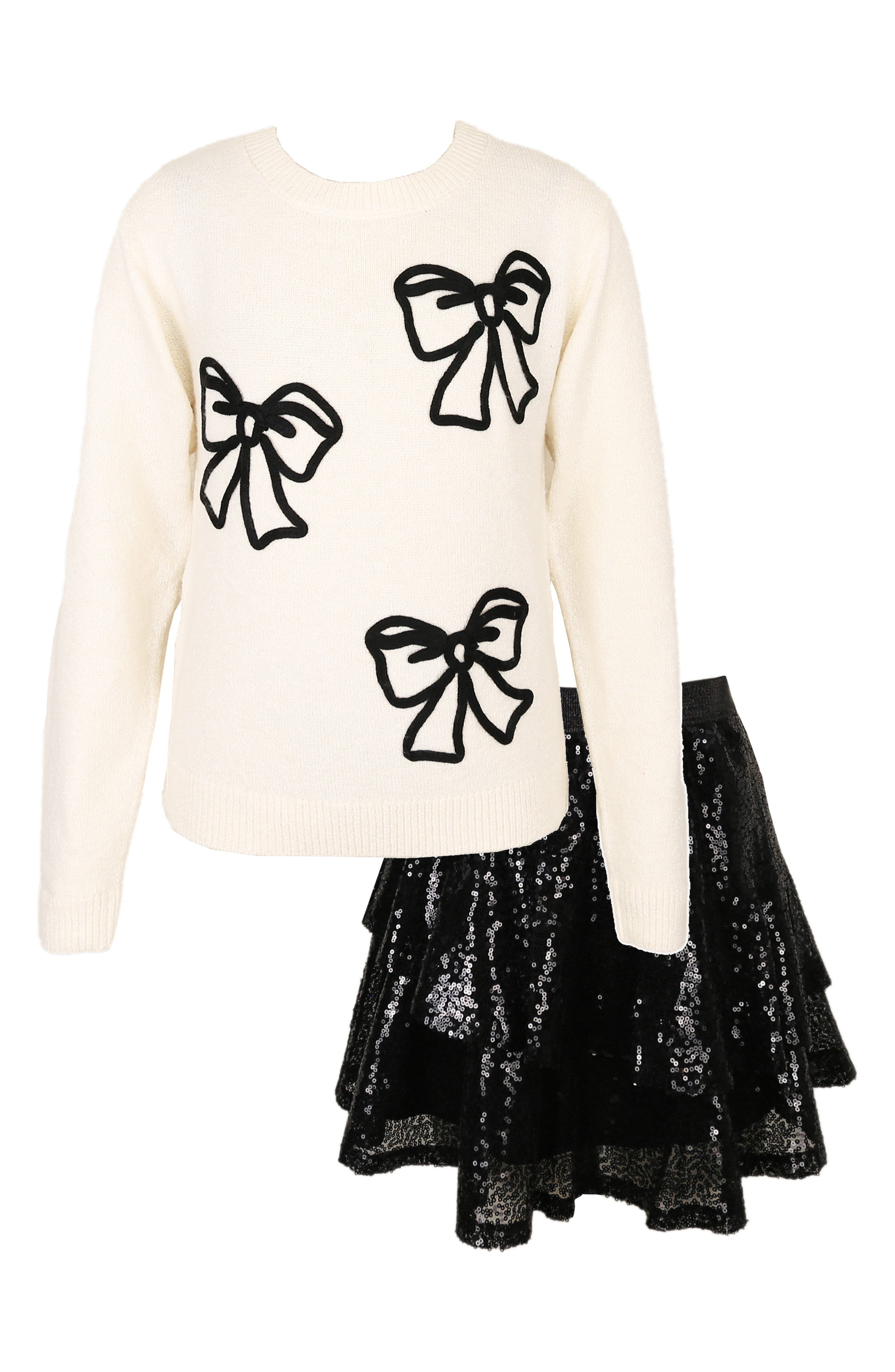 Kids' Bow Sweater & Sequin Skirt Set