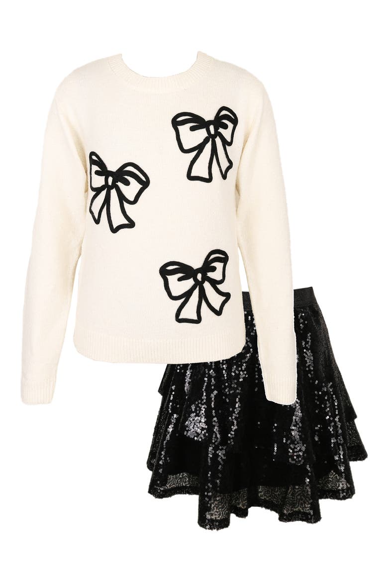 Kids' Bow Sweater & Sequin Skirt Set, Main, color, IVORY/ BLACK