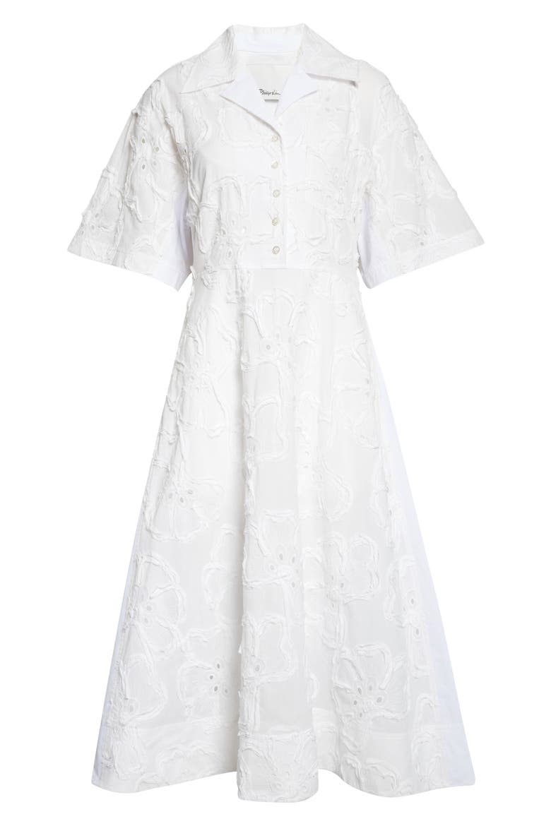 Floral Appliqué Midi Shirtdress, Alternate, color, WHITE