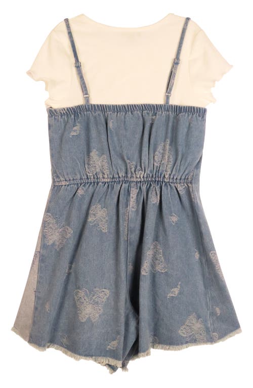 Zunie Kids' Mixed Media Denim Romper In Denim