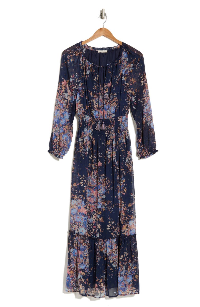 Lovestitch Metallic Long Sleeve Chiffon Maxi Dress, Alternate, color, Navy/Dusty Blue