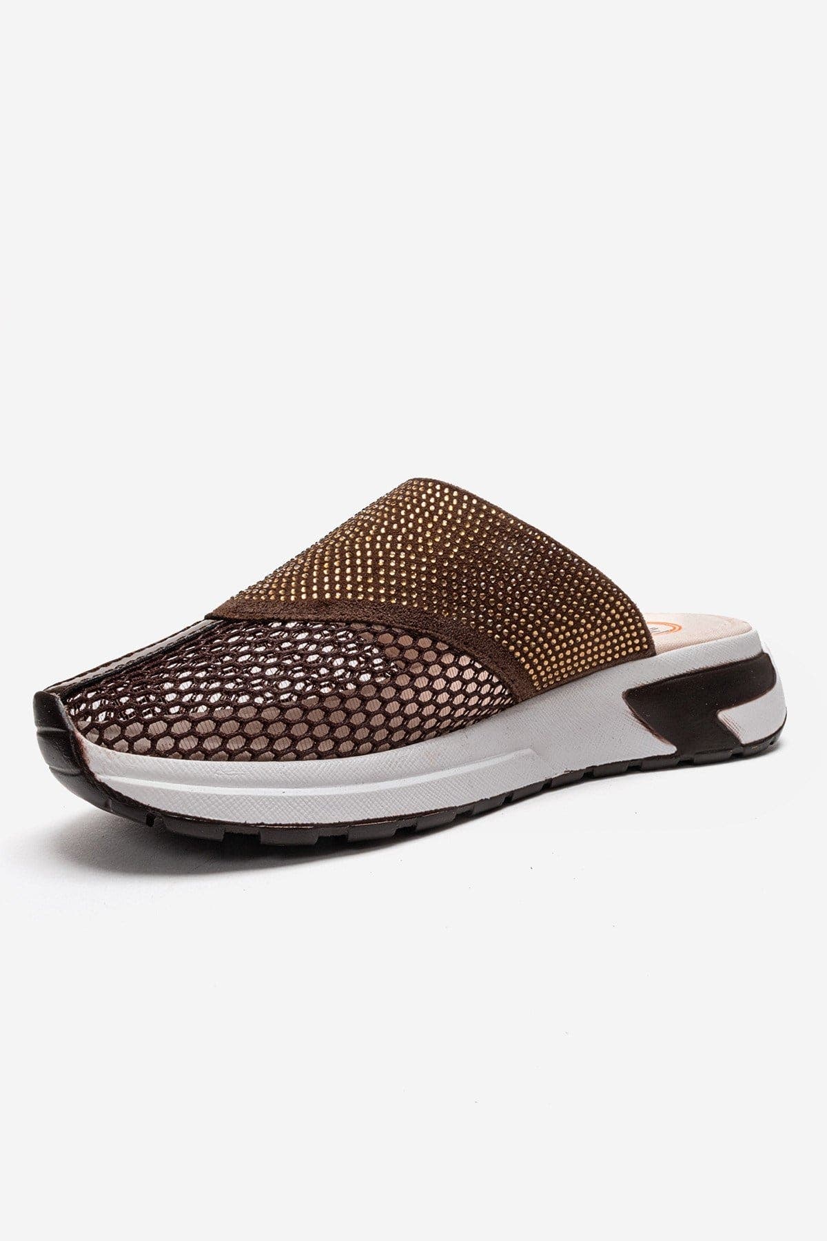 GLEA Mesh Rhinestone Mules, Alternate, color, Brown
