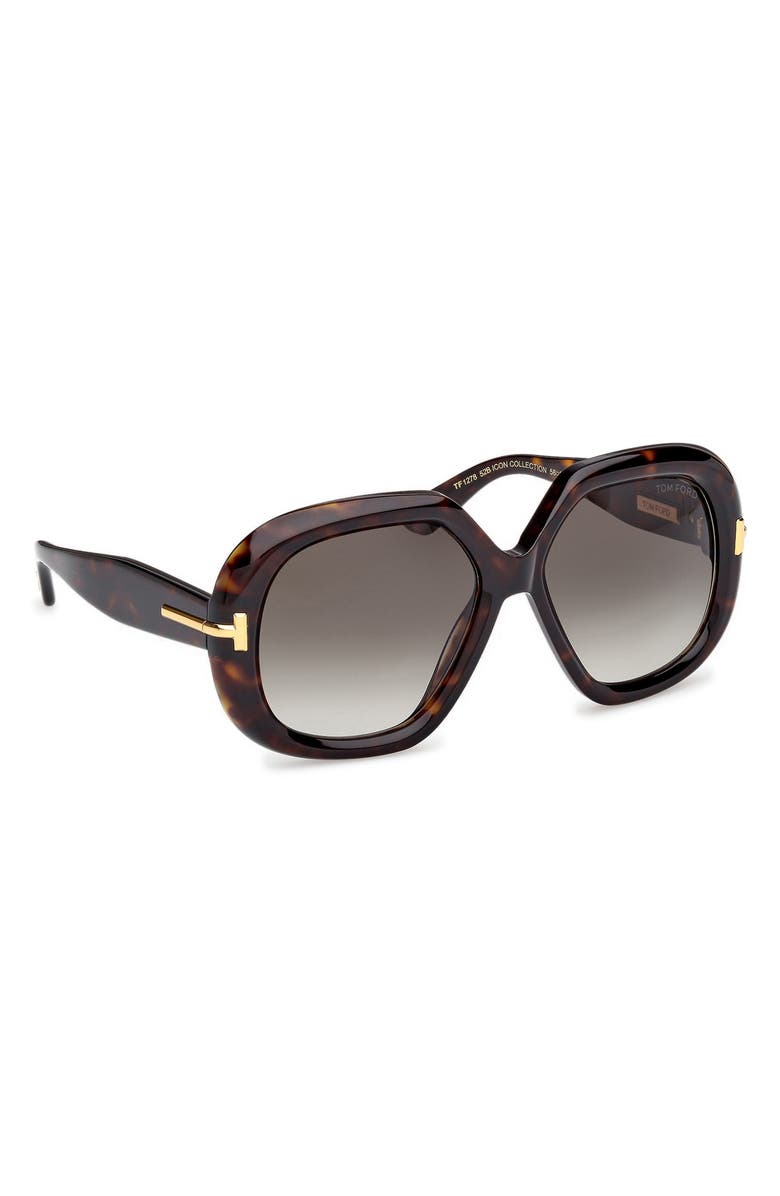 TOM FORD 56mm Geometric Sunglasses, Alternate, color, Dark Havana / Gradient Smoke