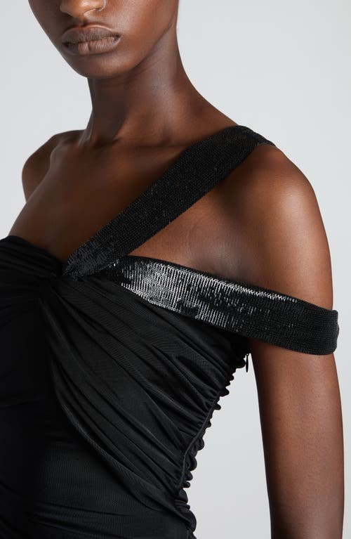 Tom Ford Sequin Twisted One-shoulder Jersey Slit Gown In Black
