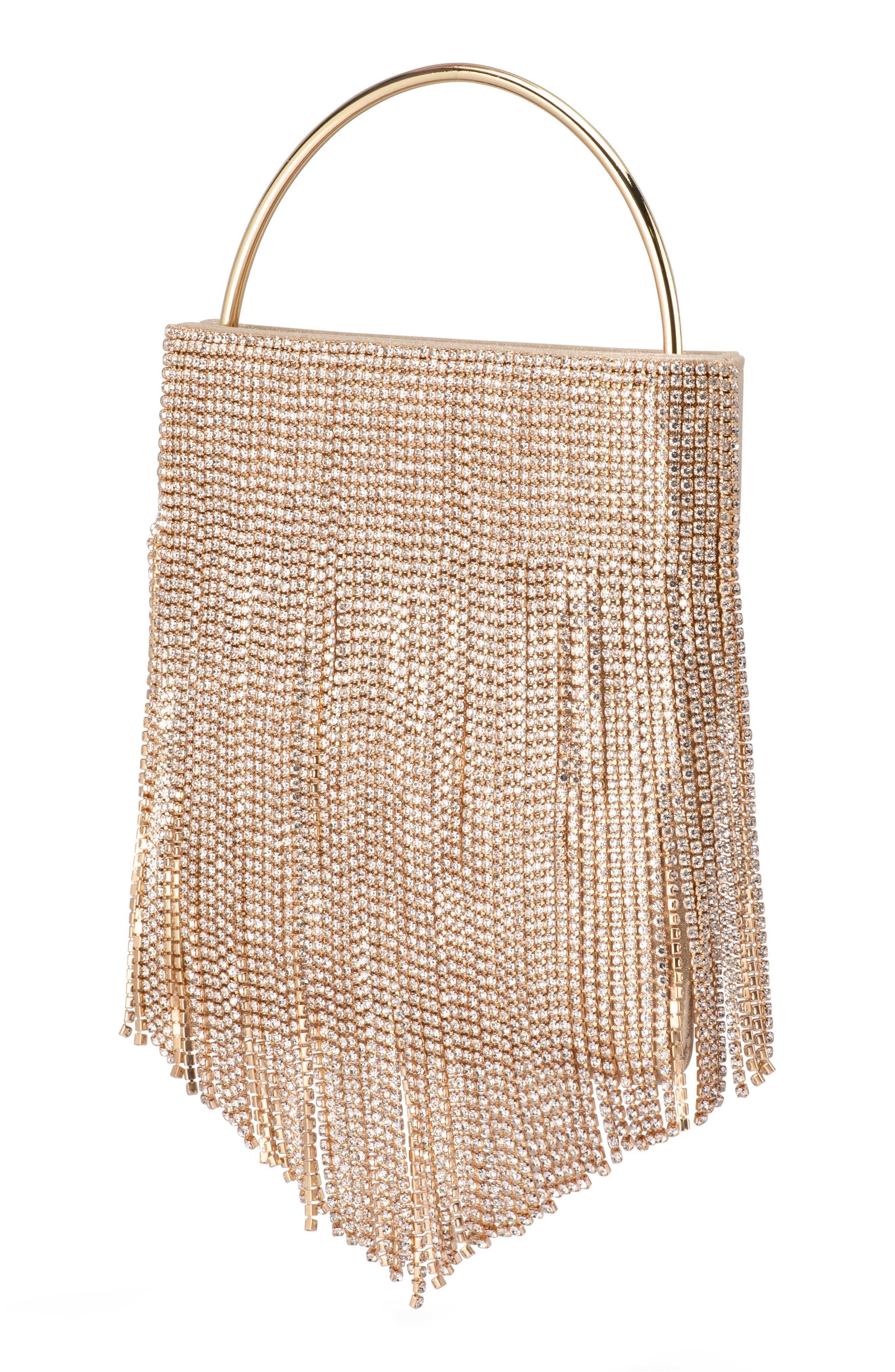 Olga Berg Adina Crystal Fringe Clutch, Alternate, color, Champagne