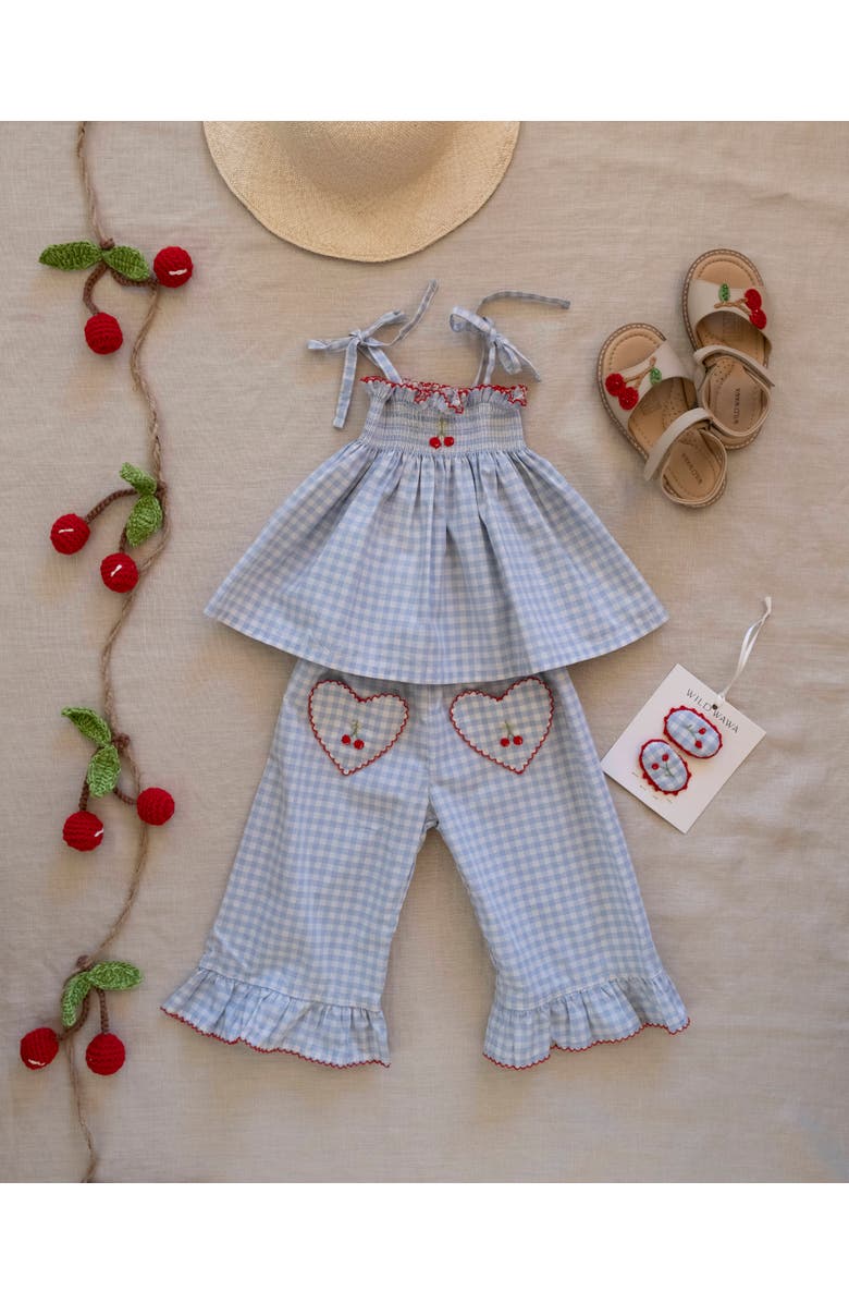 Wild Wawa Ruffle Pant Set, Alternate, color, Blue Gingham/Cherry