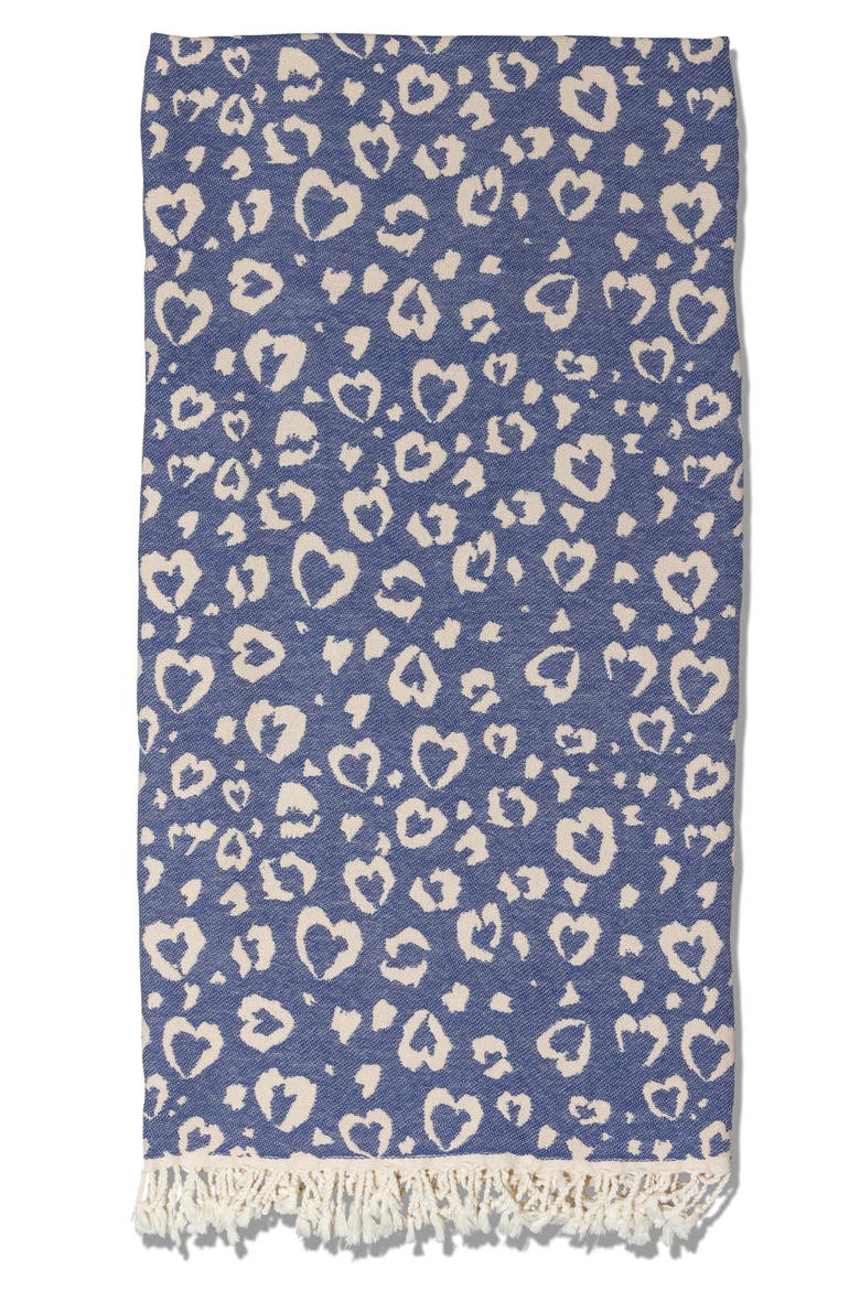 Leopard Heart Organic Cotton Medium Weight Throw Blanket, Alternate, color, Navy