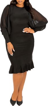 BUXOM COUTURE Volume Sleeve Body-Con Dress