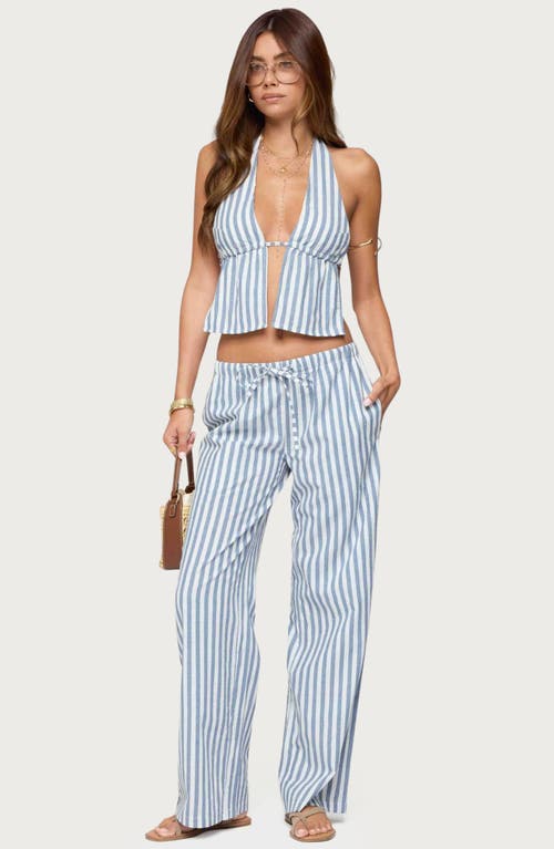 Edikted Macey Stripe Split Front Open Back Halter Top In Multi