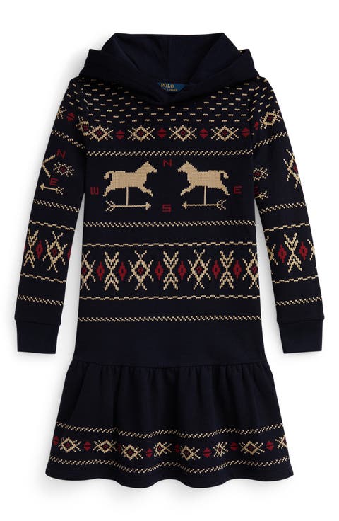 Kids' Weathervane Jacquard Long Sleeve Hooded Sweater Dress (Big Kid)