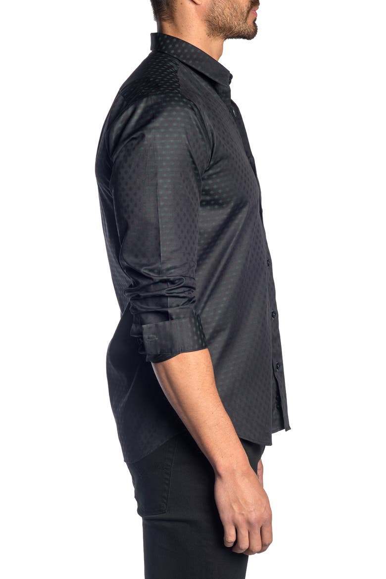 Slim Fit Print Button-Up Sport Shirt, Alternate, color, DARK GREY GREEN GEOMETRIC