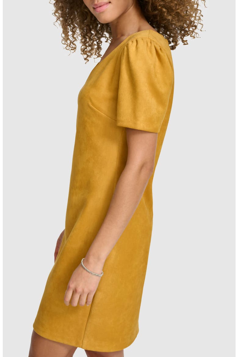 Stretch Faux Suede Shift Minidress, Alternate, color, CANARY