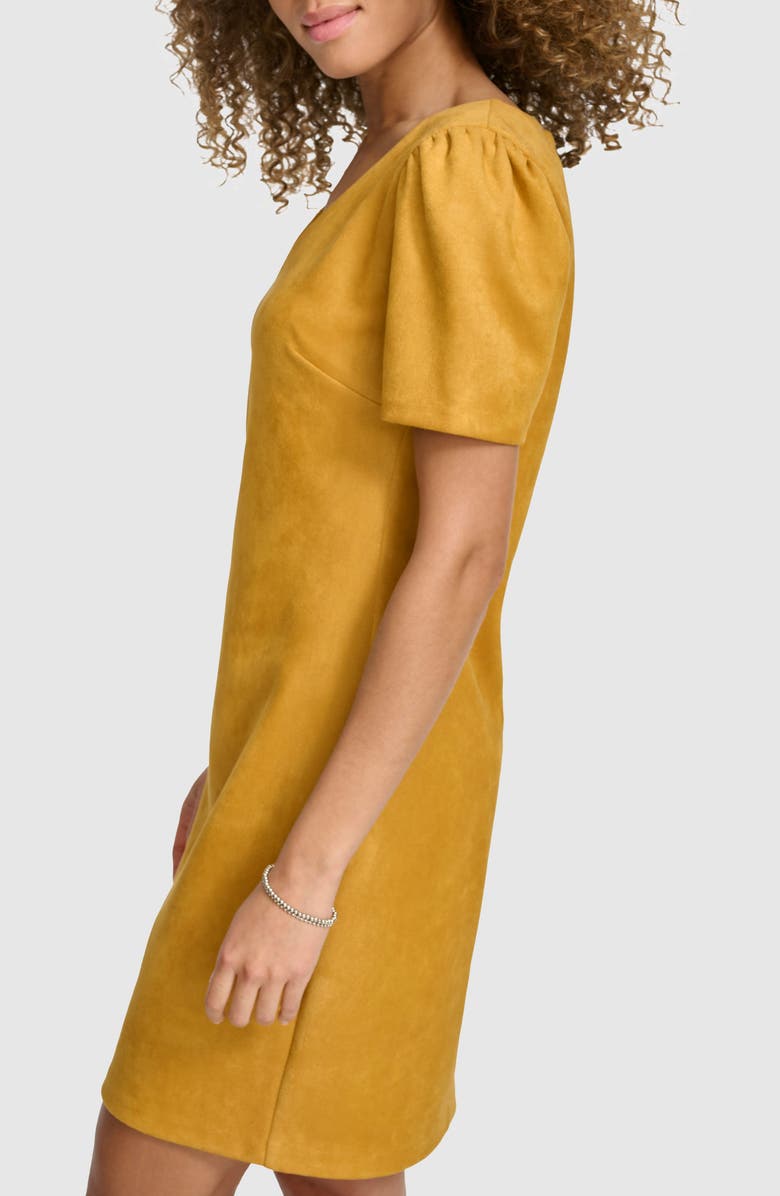 Kensie Stretch Faux Suede Shift Minidress, Alternate, color, Canary