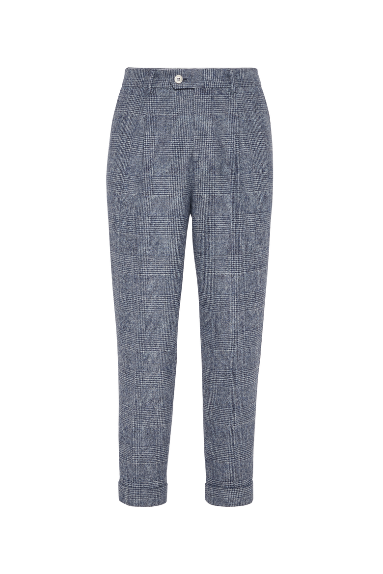 Comfort alpaca and wool Prince of Wales leisure fit trousers with pleat, Main, color, Denim