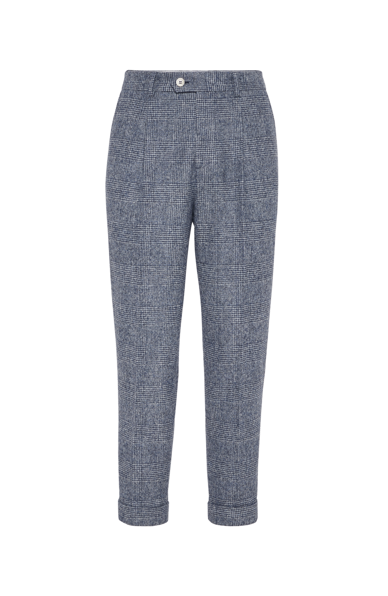 Brunello Cucinelli Comfort alpaca and wool Prince of Wales leisure fit trousers with pleat, Main, color, 