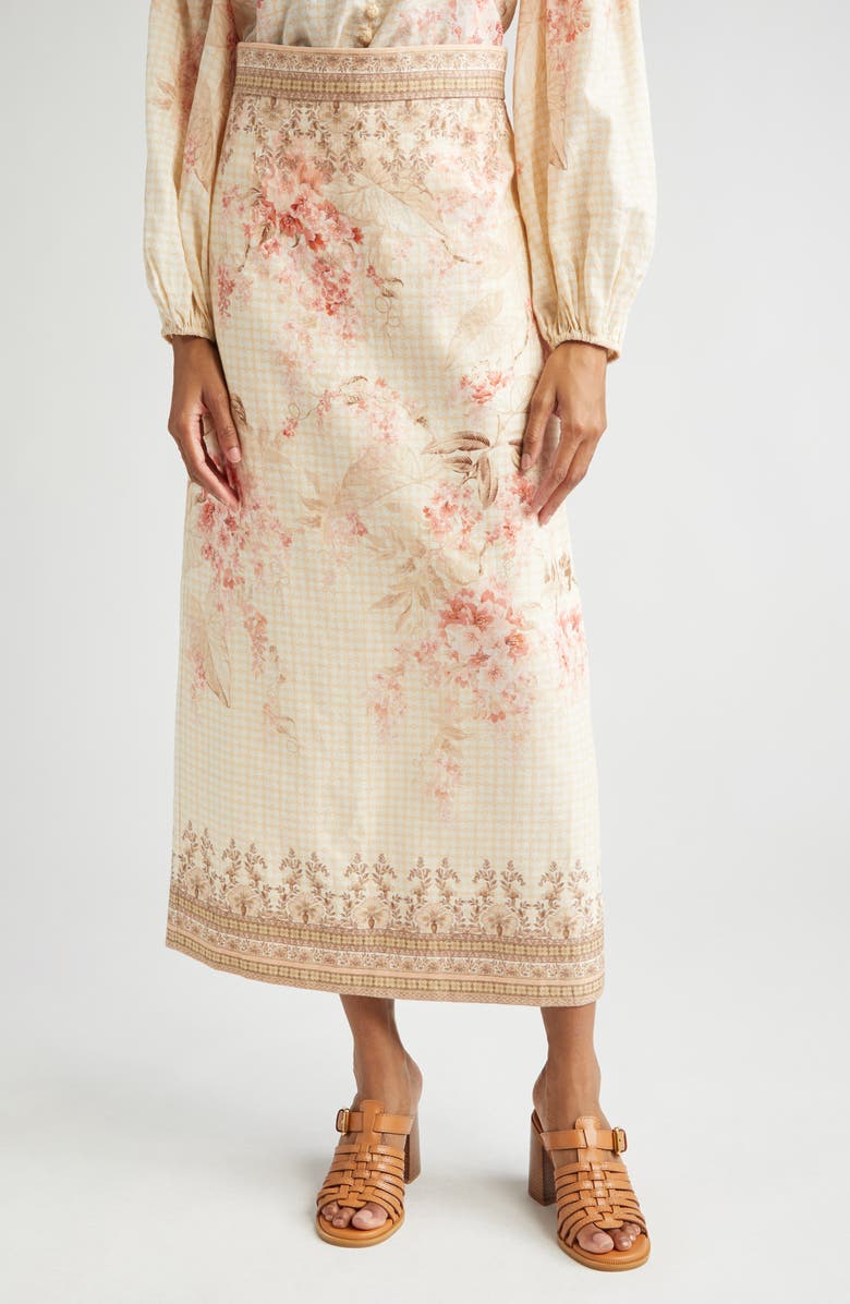 Zimmermann Tropical Floral Linen Pencil Skirt, Main, color, 