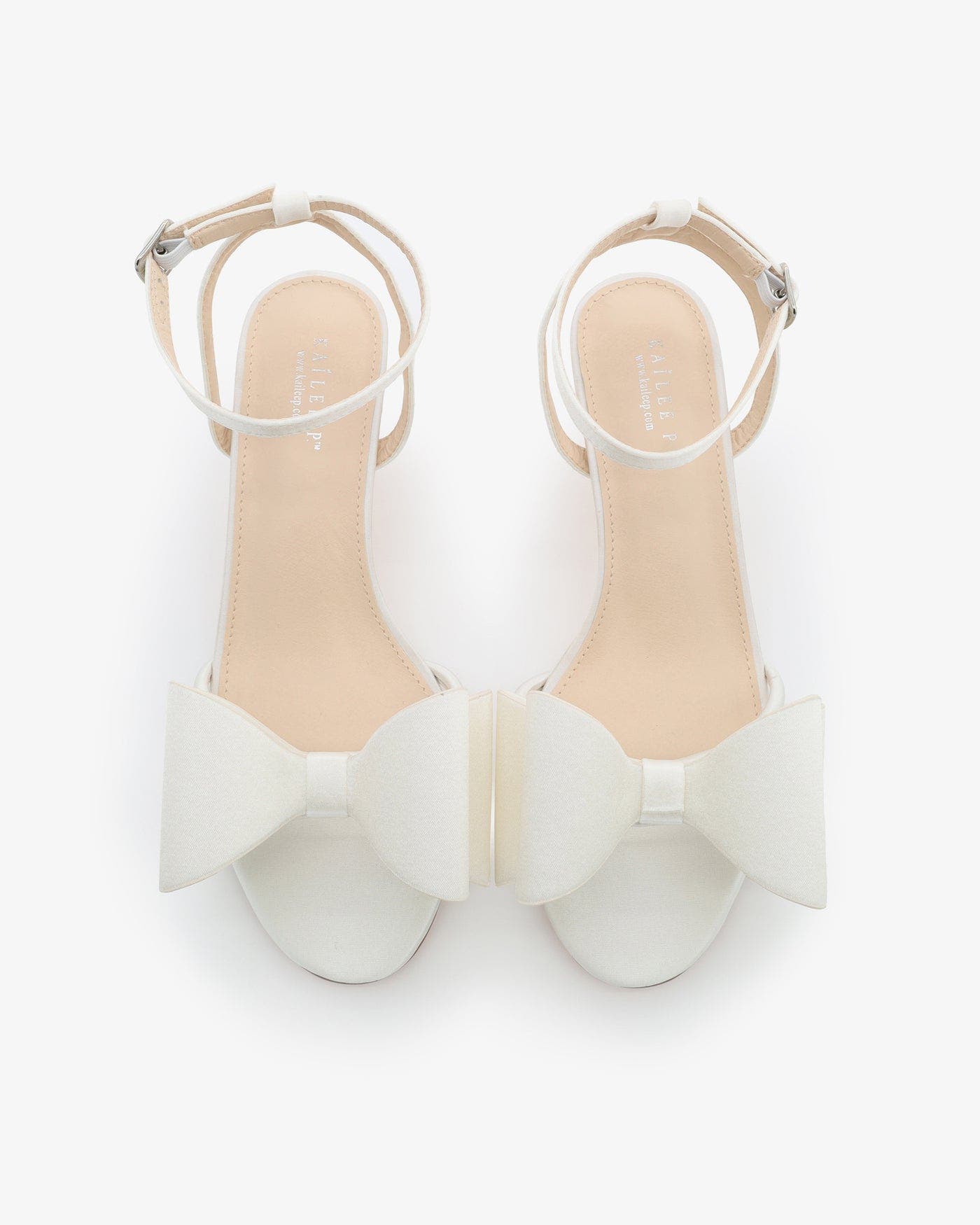 Kailee P Sylvia Satin Strappy Kitten Heel Sandals with Front Tuxie Bow, Alternate, color, White