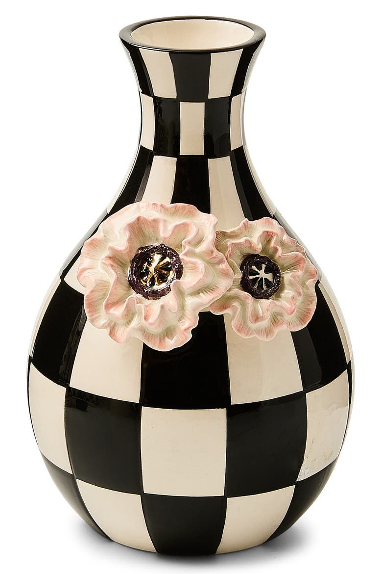 Blush Poppy Check Vase, Main, color, BLACK