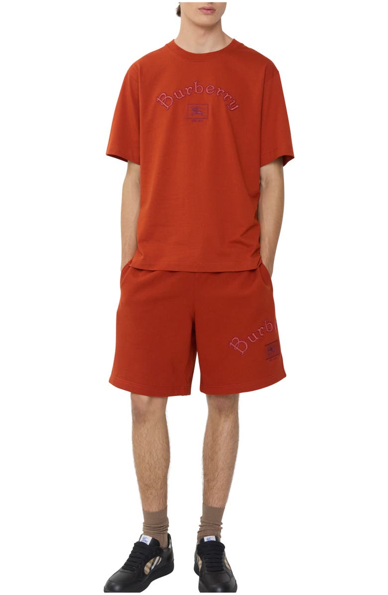 Burberry Gothic Logo Cotton Shorts, Main, color, Fire Orange