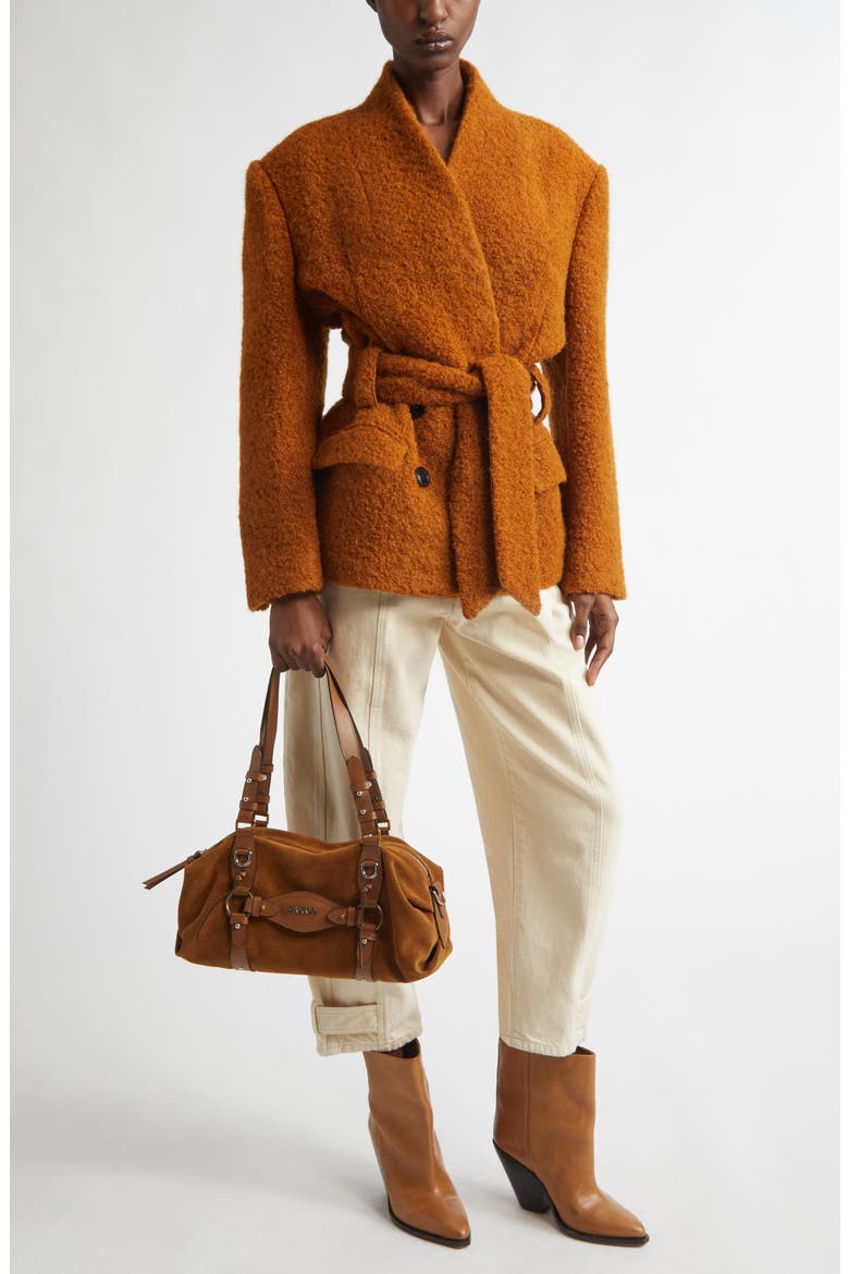 Syndra Oversize Wool & Alpaca Blend Bouclé Jacket, Alternate, color, CARAMEL