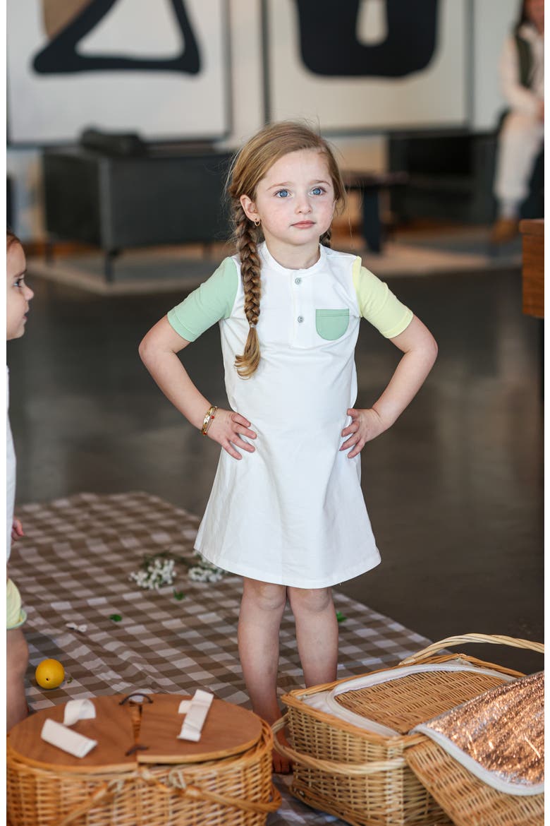 Kids' Sunshine Rainbows Colorblock Cotton Blend T-Shirt Dress, Alternate, color, WHITE/ SAGE MULTI