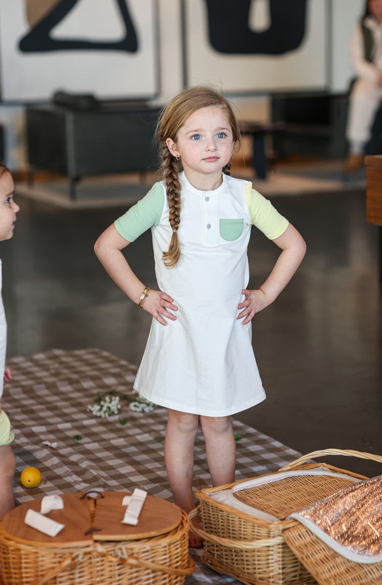 Manière Kids' Sunshine Rainbows Colorblock Cotton Blend T-Shirt Dress, Alternate, color, White/ Sage Multi