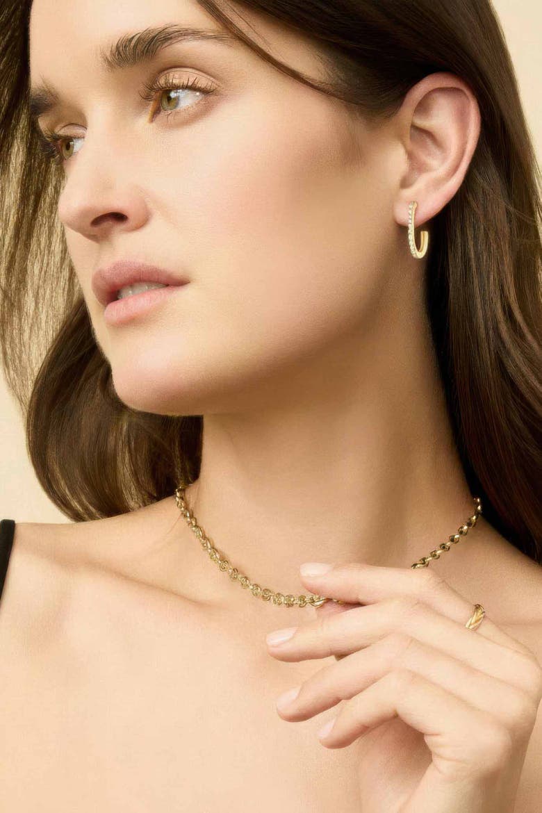 14K Yellow Solid Gold Regal Diamond J Hoops, Alternate, color, Yellow Gold, Natural Diamonds