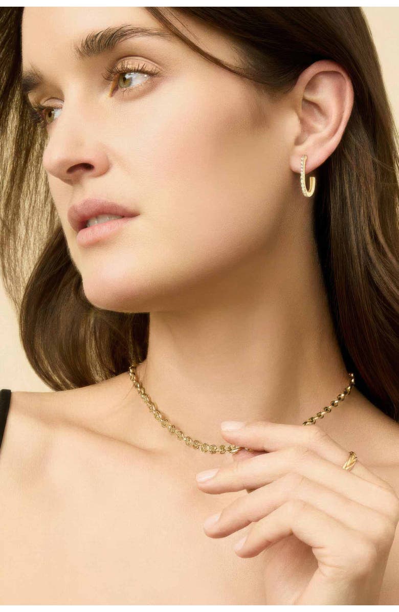 Oradina 14K Yellow Solid Gold Regal Diamond J Hoops, Alternate, color, Yellow Gold, Natural Diamonds