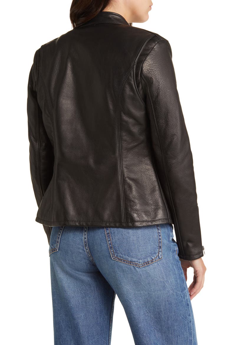 Leather Cafe Racer Moto Jacket, Alternate, color, BLACK