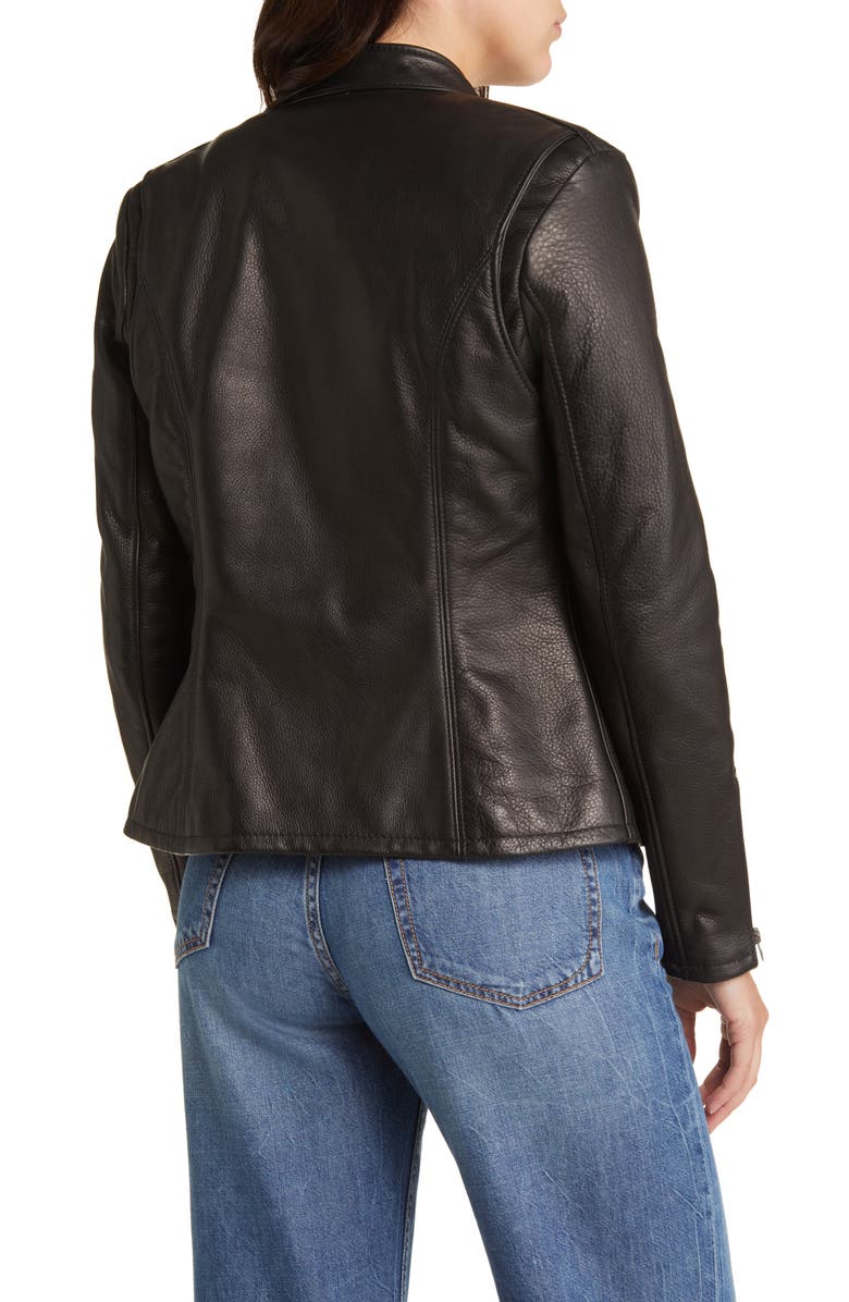 Schott NYC Leather Cafe Racer Moto Jacket, Alternate, color, Black
