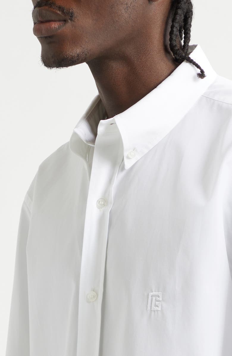 Balmain Cotton Poplin Button-Down Shirt, Alternate, color, Optical White