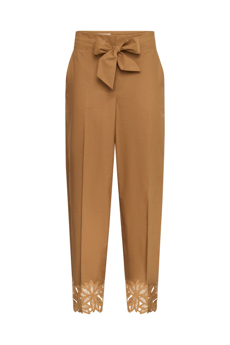 Embroidered Cotton Trousers With Belt, Alternate, color, Tobacco