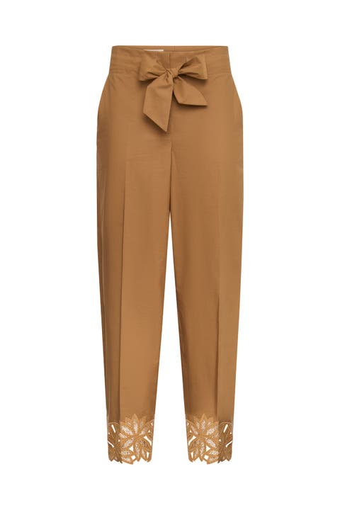 Embroidered Cotton Trousers With Belt
