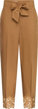 Maison Common Embroidered Cotton Trousers With Belt