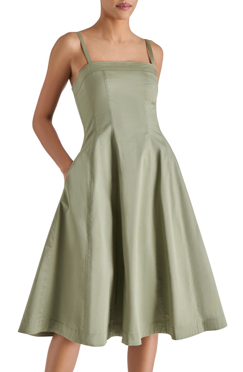 Steve Madden Raleigh Stretch Cotton Midi Dress, Alternate, color, Warm Stone Green